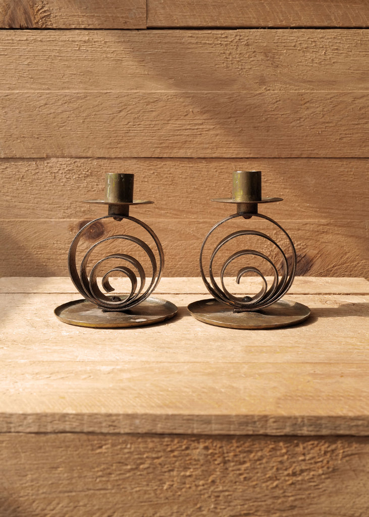 Art Deco Brass Candlesticks - Slow Roads