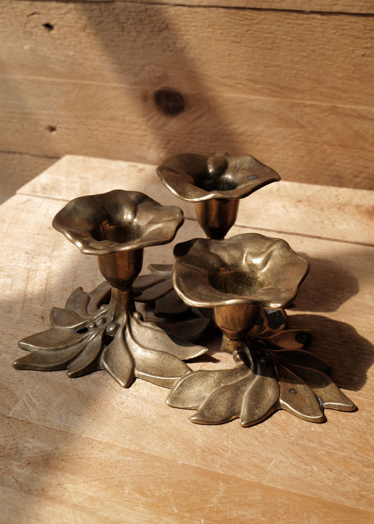 Trois Floral Brass Candlestick - Slow Roads